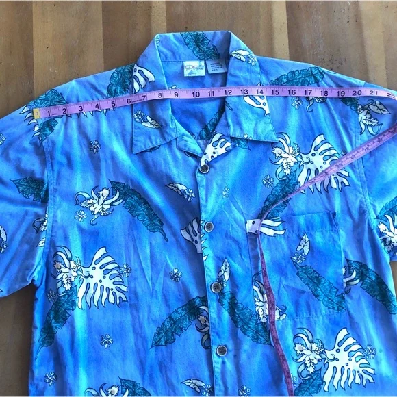 Vintage Men's Hawaiian Shirt Blue Hibiscus Ocean Pacific OP Floral Botanical L - Picture 3 of 7